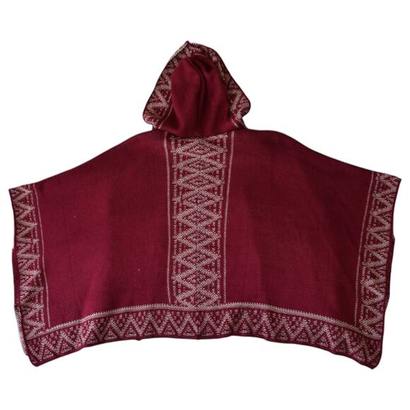 Red Camel Burgundy Aztec Southwestern Festival Poncho Cape - Picture 5 of 6